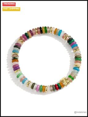 14K Gold Filled Natural Gemstone Beaded Stretch Bracelet Women